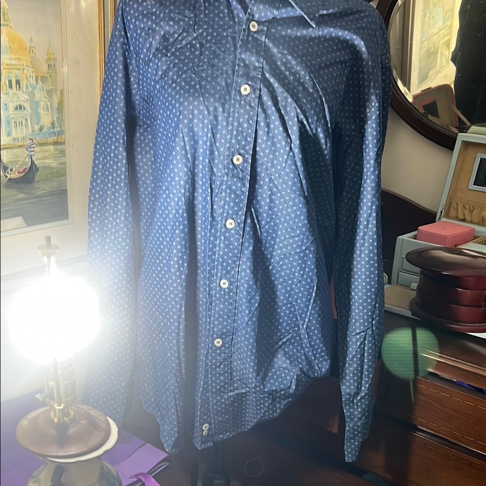Canali Blue Casual Button Down Shirt with more of floral pattern.